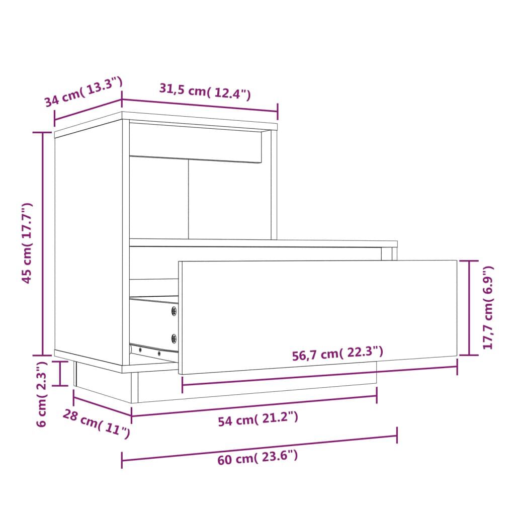 vidaXL Κομοδίνο Μαύρο 60 x 34 x 51 εκ. από Μασίφ Ξύλο Πεύκου