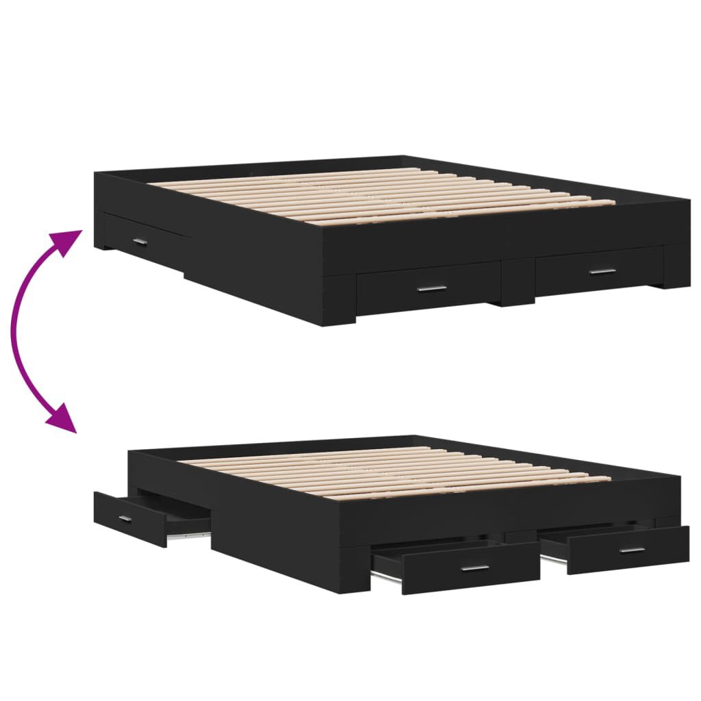 vidaXL Πλαίσιο Κρεβατιού με Συρτάρια Μαύρο 160x200 εκ Επεξεργ. Ξύλο