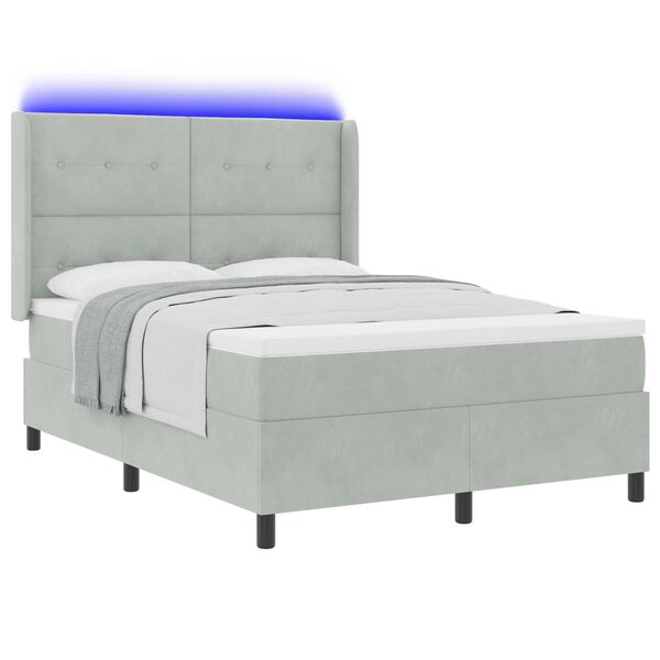 vidaXL Κρεβάτι Box Spring LED με Στρώμα Ανοιχτό γκρι 140 x 200 cm