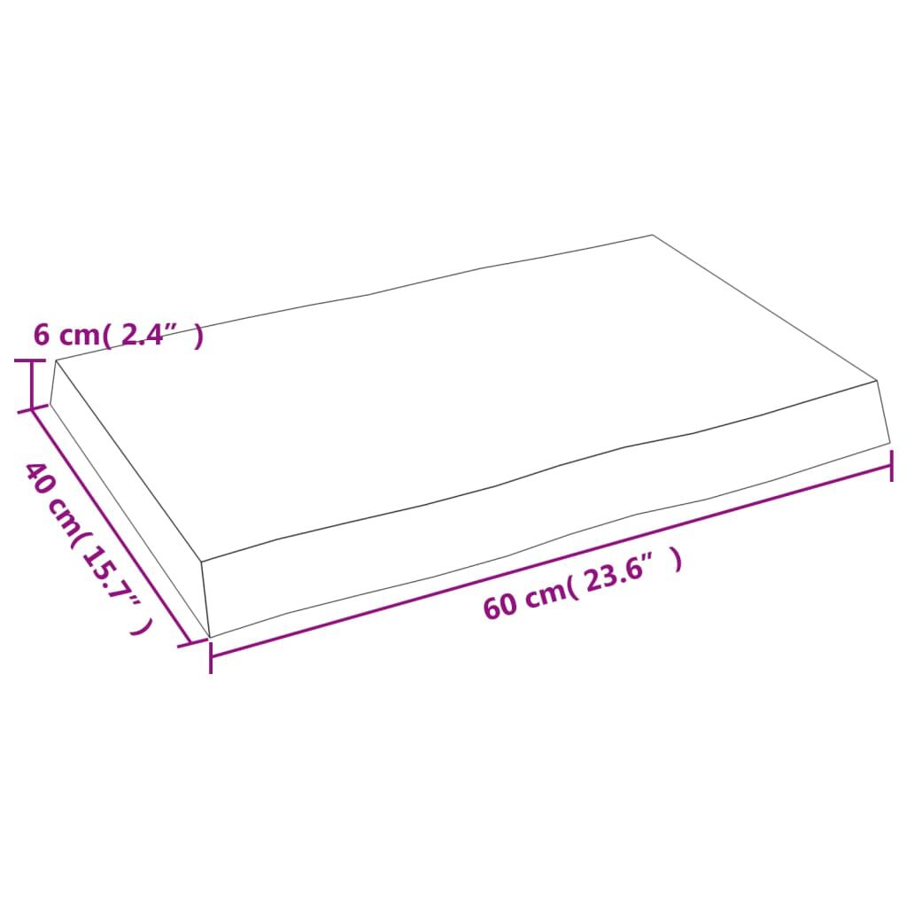 vidaXL Επιφ Τραπεζιού Αν Καφέ 60x40x(2-6)εκ. Ακατέργ. Μασίφ Ξύλο Δρυός