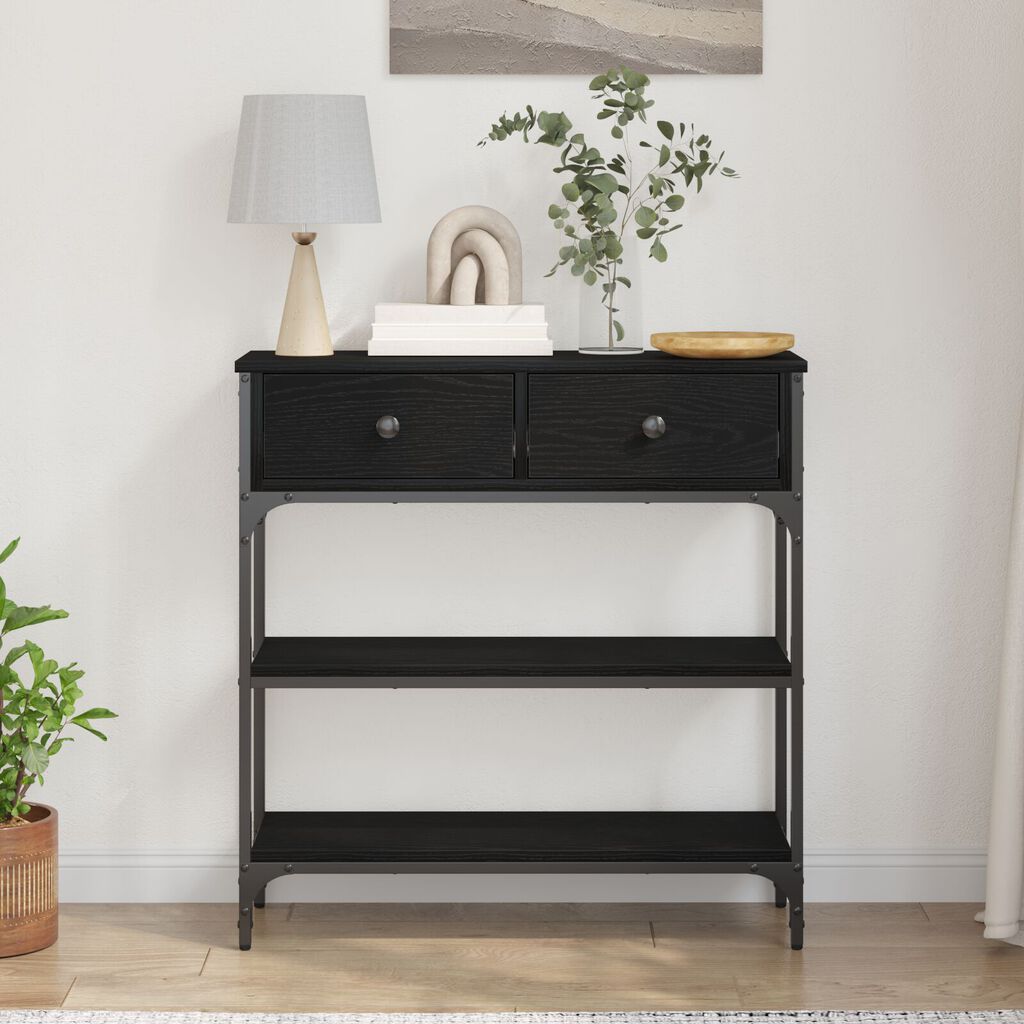 vidaXL Κονσόλα Μαύρη Δρυς 72,5x25x75 εκ. Σανίδα και Χάλυβας