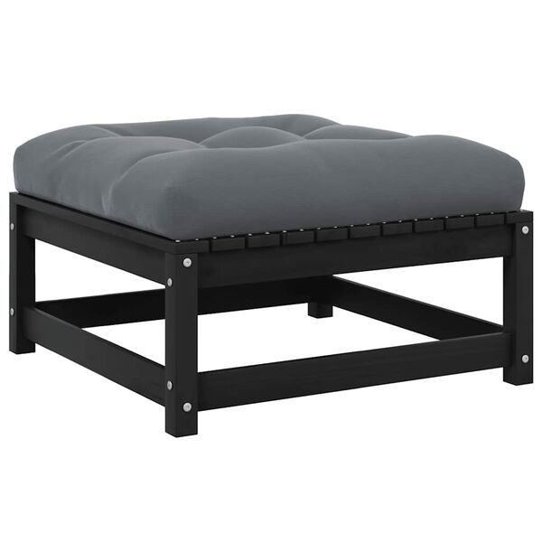 vidaXL Υποπόδιο Κήπου Μαύρο από Μασίφ Ξύλο Πεύκου με Μαξιλάρι