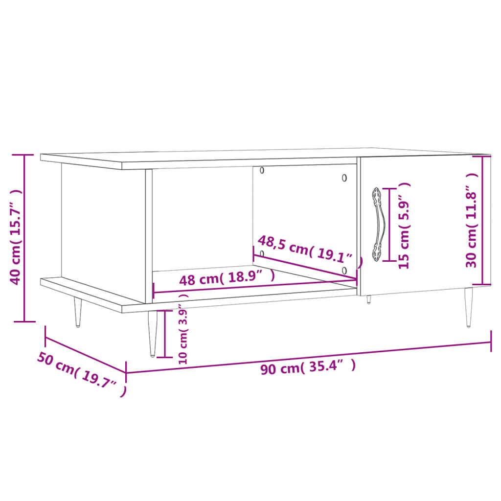 vidaXL Τραπεζάκι Σαλονιού Γκρι Sonoma 90x50x40 εκ. Επεξεργασμένο Ξύλο