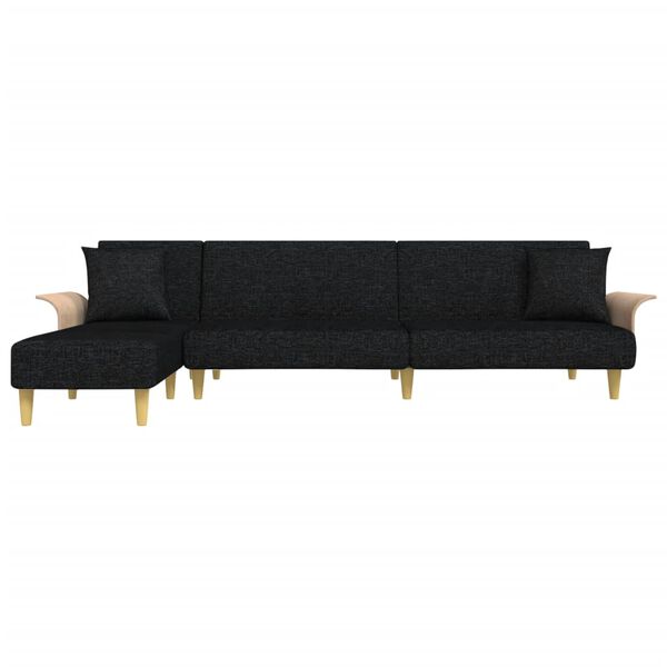 vidaXL Καναπές Κρεβάτι Γωνιακός Μαύρος 279 x 140 x 70 εκ. Υφασμάτινος