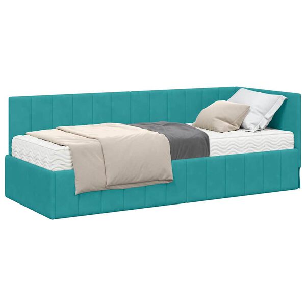 vidaXL Κρεβάτι Γωνίας με στρώμα Τιρκουάζ 80 x 200 cm Βελούδο