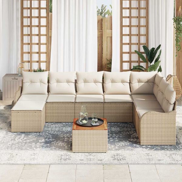 vidaXL Σετ Καναπέ Κήπου 9 pcs Μπεζ και λευκό