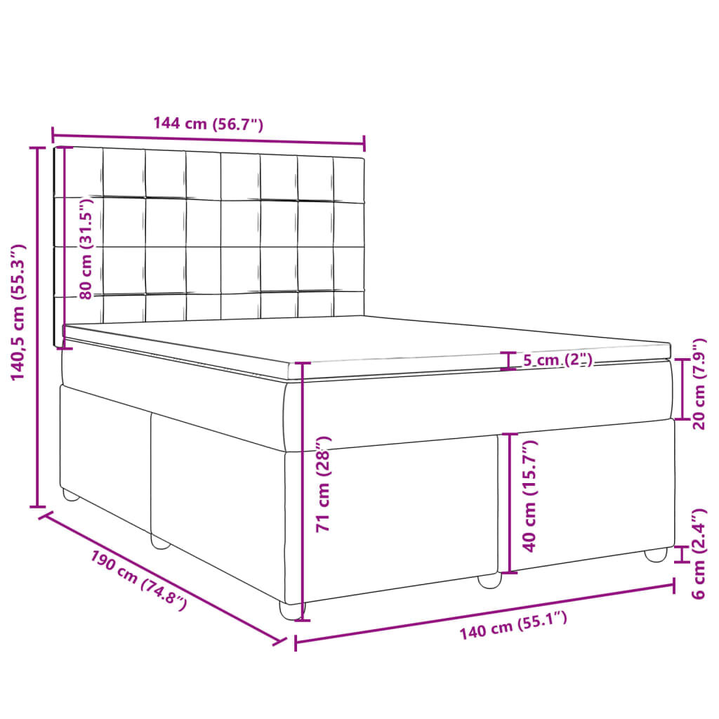 vidaXL Κρεβάτι Boxspring με Στρώμα Σκούρο Καφέ 140x190 εκ. Υφασμάτινο