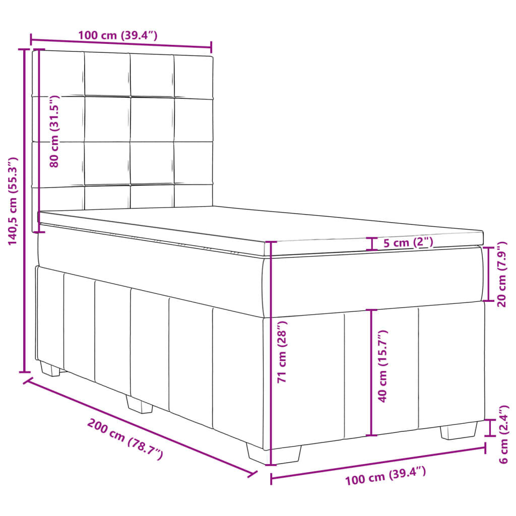 vidaXL Κρεβάτι Boxspring με Στρώμα Taupe 100 x 200 εκ. Υφασμάτινο