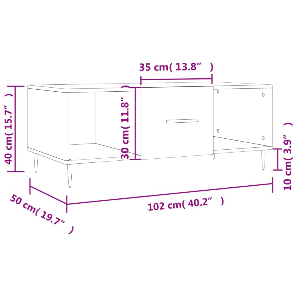 vidaXL Τραπεζάκι Σαλονιού Λευκό 102x50x40 εκ. από Επεξεργασμένο Ξύλο