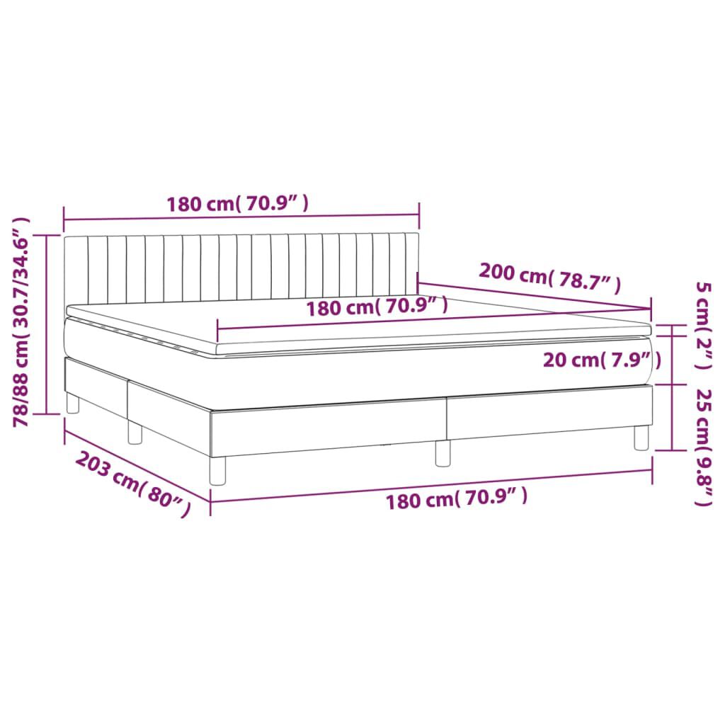 vidaXL Κρεβάτι Boxspring με Στρώμα Σκούρο Γκρι 180x200 εκ. Βελούδινο