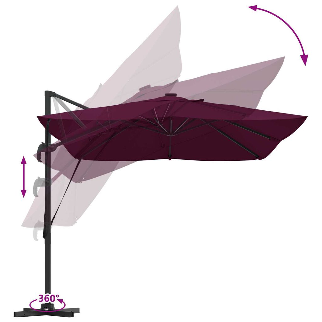 vidaXL Cantilever Roma Parasol με LEDs Μπορντώ 352x251x265 εκ. Αλουμίνιο
