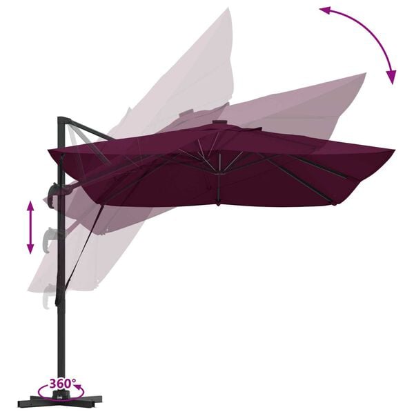 vidaXL Cantilever Roma Parasol με LEDs Μπορντώ 352x251x265 εκ. Αλουμίνιο