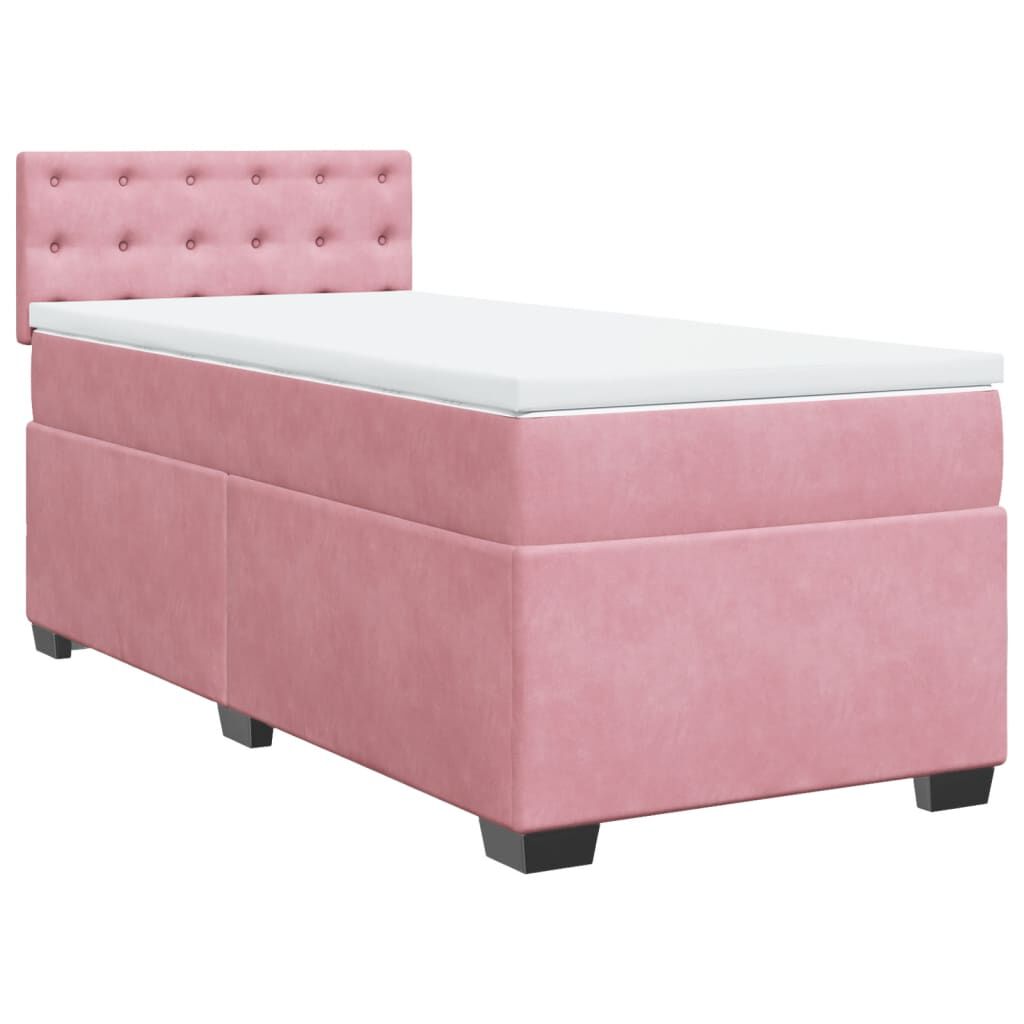 vidaXL Κρεβάτι Boxspring με Στρώμα Ροζ 90x190 εκ. Βελούδινο