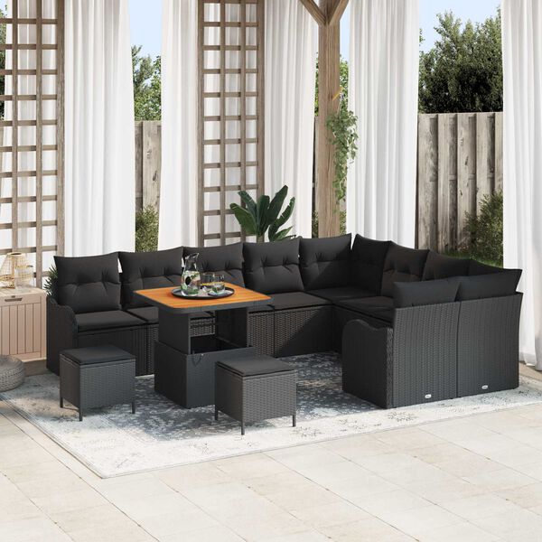 vidaXL Σετ Καναπέ Κήπου 12 pcs Μαύρο συνθετικό ρατάν