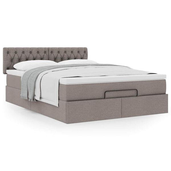 vidaXL Οθωμανικό κρεβάτι με στρώμα Taupe 140x200cm ύφασμα