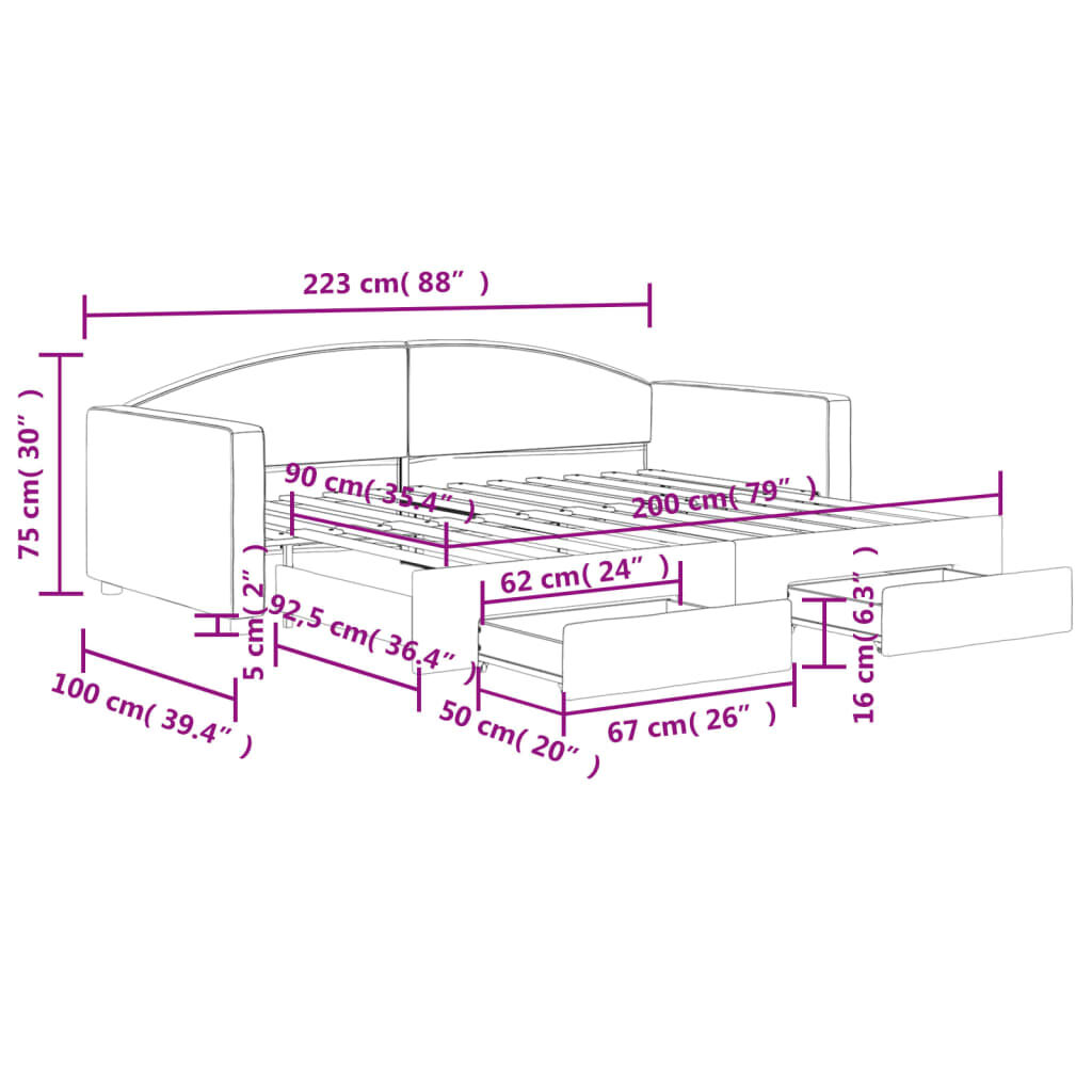vidaXL Καναπές Κρεβάτι Συρόμενος Taupe 90x200 εκ. Ύφασμα & Συρτάρια