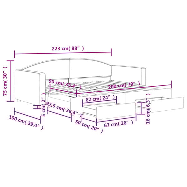 vidaXL Καναπές Κρεβάτι Συρόμενος Taupe 90x200 εκ. Ύφασμα & Συρτάρια
