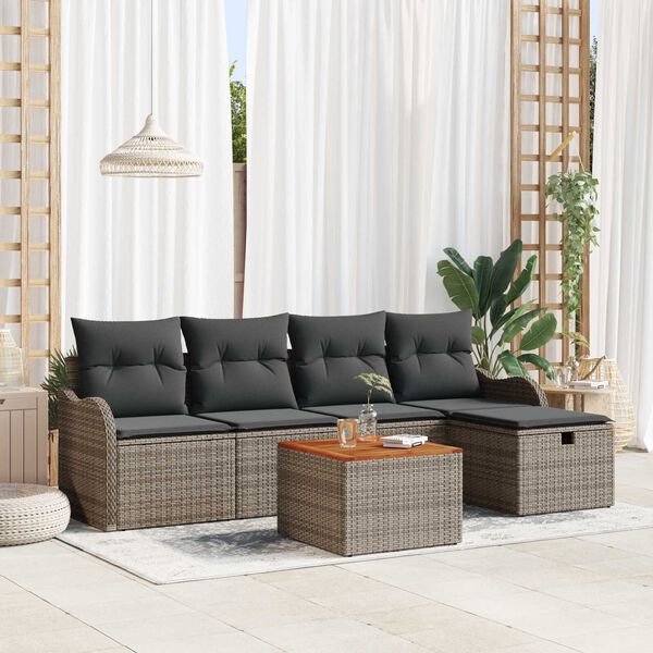 vidaXL Σετ Καναπέ Κήπου με μαξιλάρι 6 pcs Γκρι Πολυ ράταν