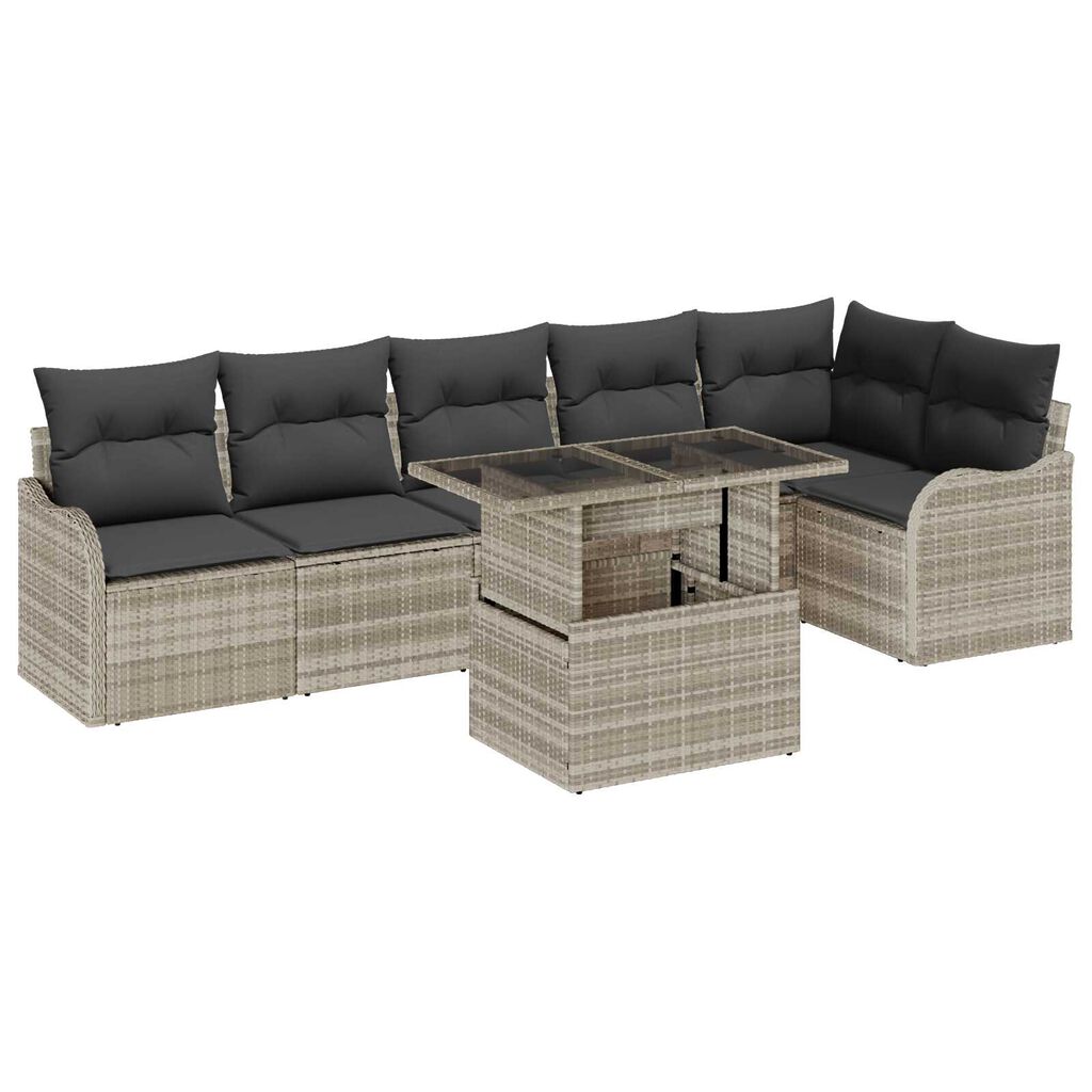 vidaXL Σετ Καναπέ Κήπου με μαξιλάρι 7 pcs Ανοιχτό γκρι Πολυ ράταν