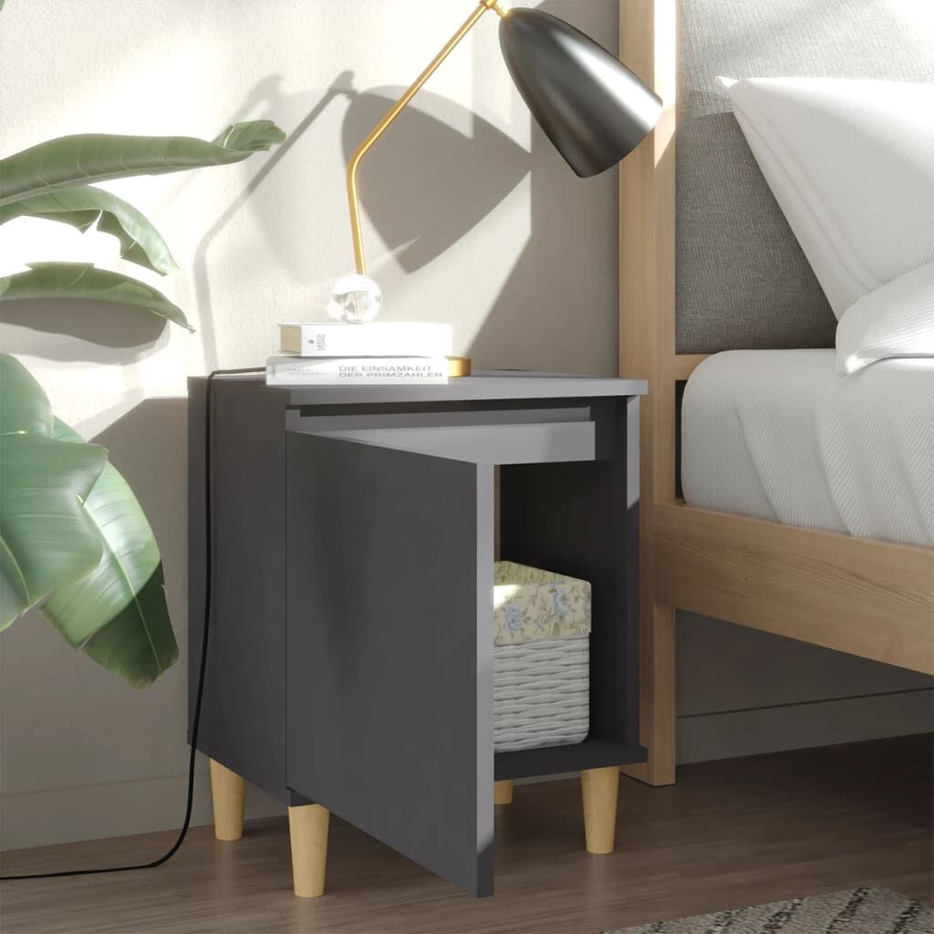 vidaXL Κομοδίνο Γκρι 40 x 30 x 50 εκ. Μασίφ Ξύλινα Πόδια