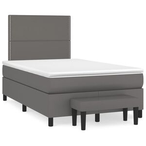 vidaXL Κρεβάτι Boxspring με Στρώμα Γκρι 120x190εκ. από Συνθετικό Δέρμα