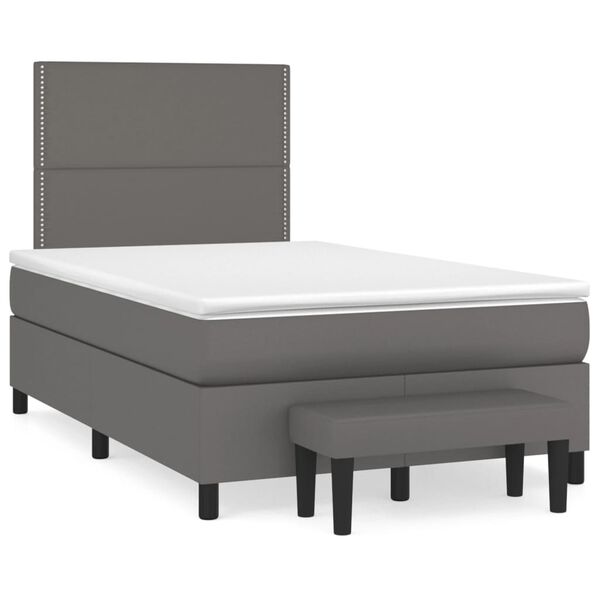 vidaXL Κρεβάτι Boxspring με Στρώμα Γκρι 120x190εκ. από Συνθετικό Δέρμα
