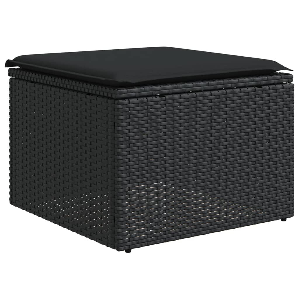 vidaXL Υποπόδιο Κήπου Μαύρο 55x55x37 εκ. Συνθετικό Ρατάν με Μαξιλάρι