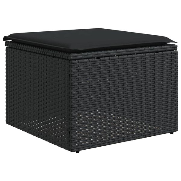 vidaXL Υποπόδιο Κήπου Μαύρο 55x55x37 εκ. Συνθετικό Ρατάν με Μαξιλάρι