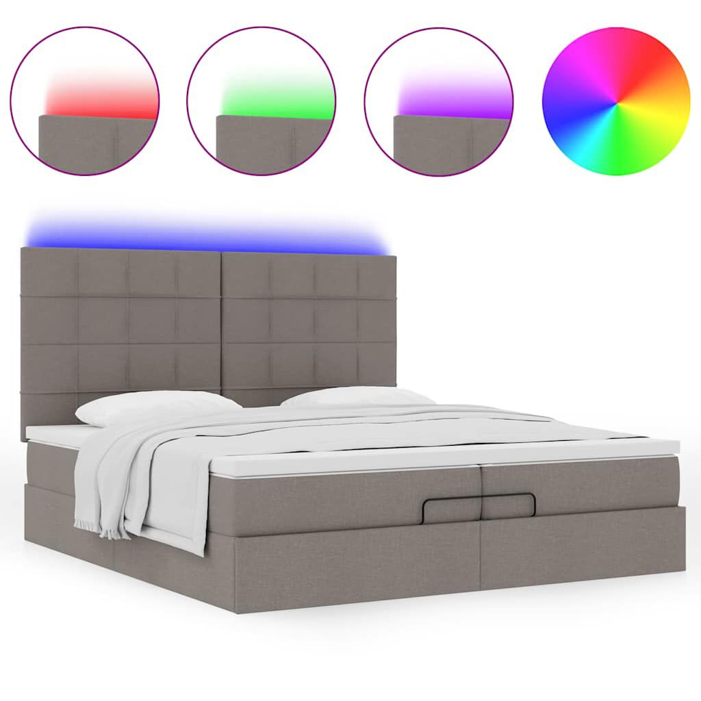 vidaXL Οθωμανικό κρεβάτι με στρώματα & LEDs Taupe 200x200cm ύφασμα