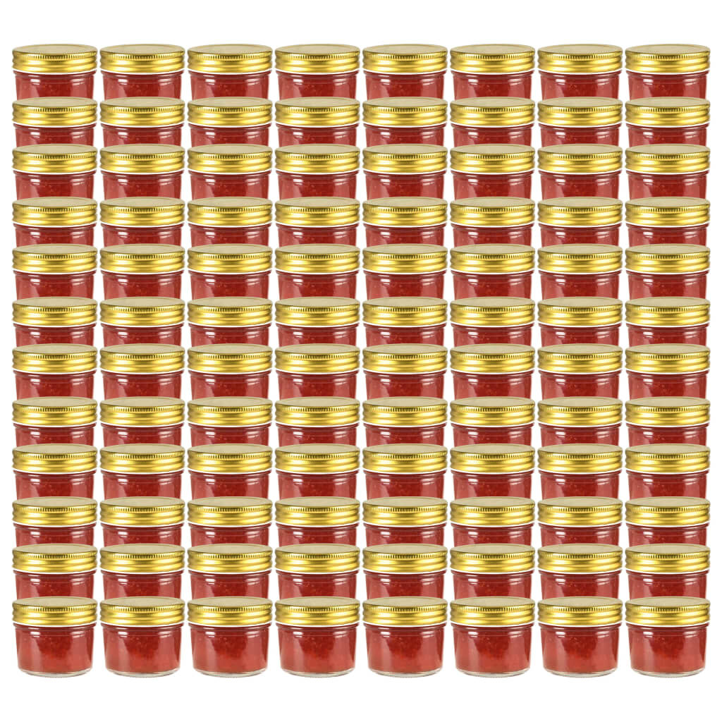 vidaXL Βάζα Μαρμελάδας 96 τεμ. 110 ml Γυάλινα με Χρυσά Καπάκια