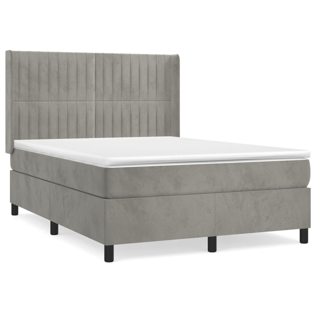 vidaXL Κρεβάτι Boxspring με Στρώμα Ανοιχτό Γκρι 140x200 εκ. Βελούδινο
