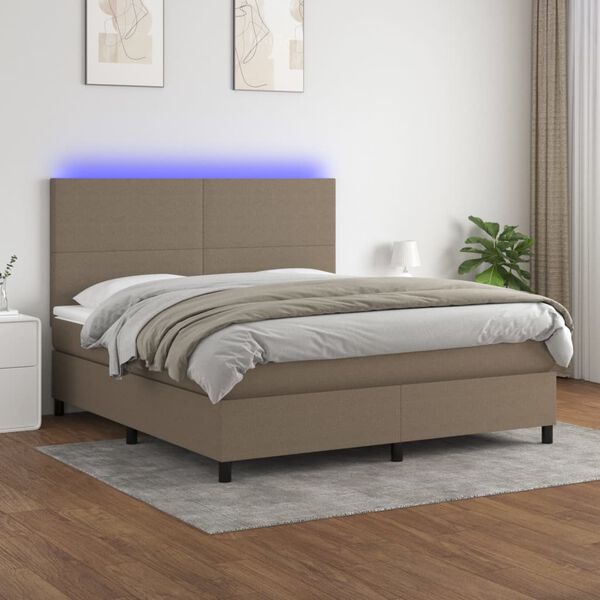 vidaXL &Kappa;&rho;&epsilon;&beta;ά&tau;&iota; Boxspring &mu;&epsilon; &Sigma;&tau;&rho;ώ&mu;&alpha; & LED Taupe 160x200 &epsilon;&kappa;. &Upsilon;&phi;&alpha;&sigma;&mu;ά&tau;&iota;&nu;&omicron;