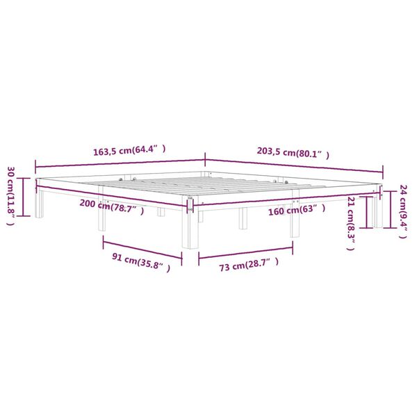 vidaXL Πλαίσιο Κρεβατιού Λευκό 160 x 200 εκ. από Μασίφ Ξύλο Πεύκου
