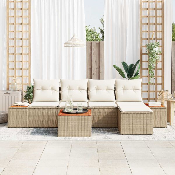 vidaXL Σετ Καναπέ Κήπου με μαξιλάρι 6 pcs Μπεζ Πολυ ράταν
