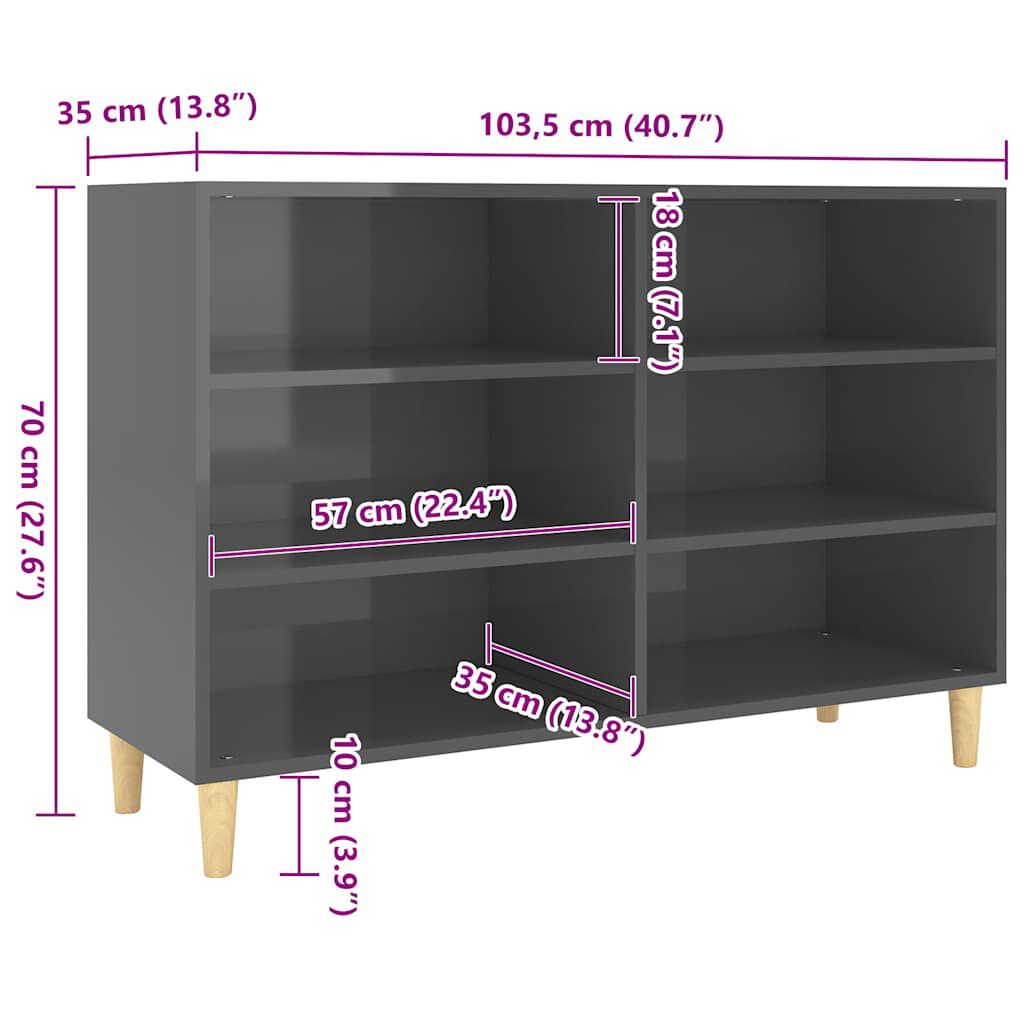 vidaXL Ραφιέρα Γυαλιστερή Γκρι 103,5 x 35 x 70 εκ. από Επεξ. Ξύλο