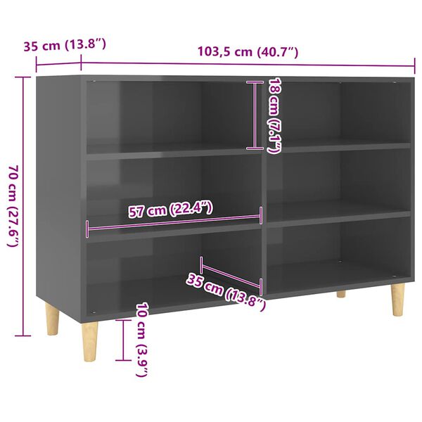 vidaXL Ραφιέρα Γυαλιστερή Γκρι 103,5 x 35 x 70 εκ. από Επεξ. Ξύλο