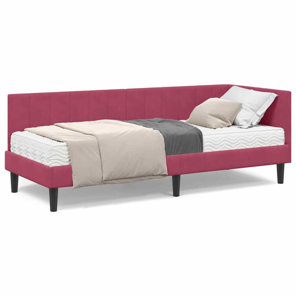 vidaXL Κρεβάτι Γωνίας με στρώμα Μπορντό 80 x 200 cm Βελούδο