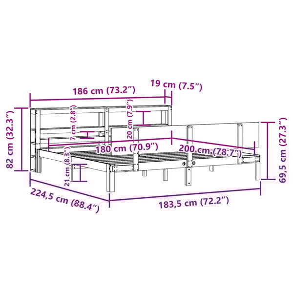 vidaXL Πλαίσιο Κρεβατιού με Κεφαλάρι 180x200 εκ. από Μασίφ Ξύλο Πεύκου