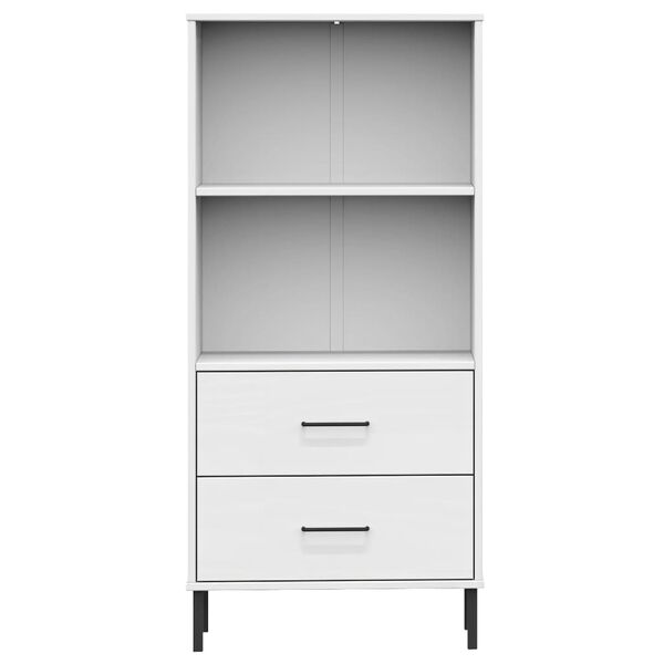 vidaXL Βιβλιοθήκη OSLO με 2 Συρτάρια Λευκή 60x35x128,5 εκ. Μασίφ Ξύλο