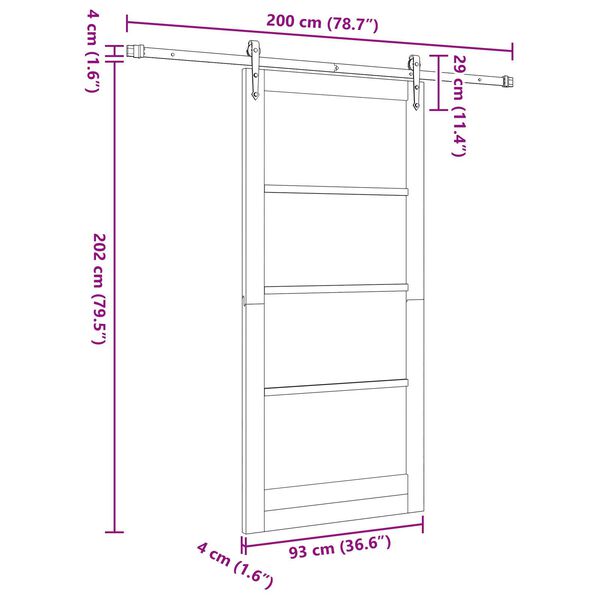 vidaXL Συρόμενη Πόρτα Φυσικό και μαύρο 93 x 202 cm