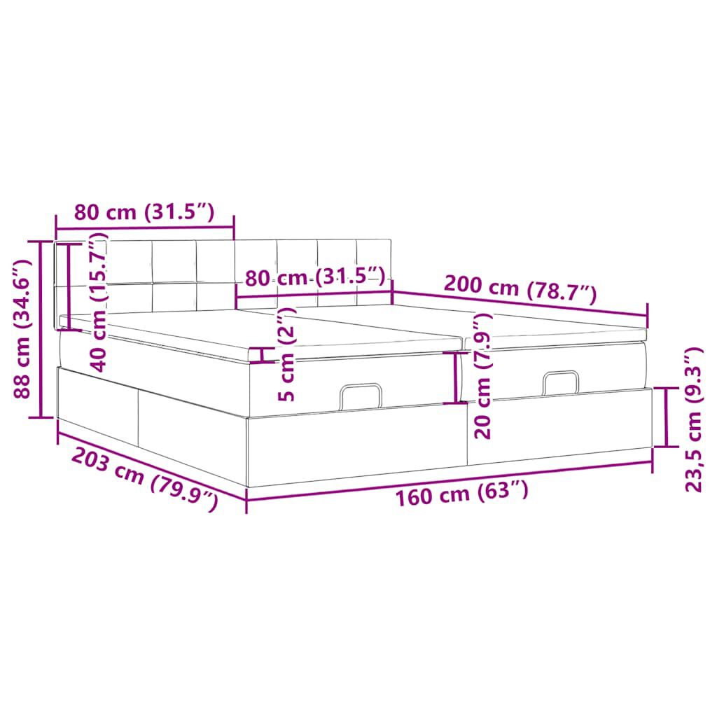 vidaXL Οθωμανικό κρεβάτι με στρώματα & LEDs Σκούρο μπλε Βελούδο