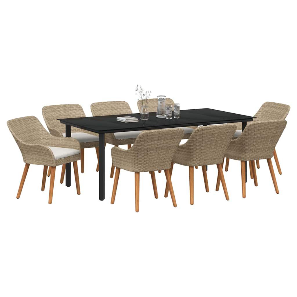 vidaXL Σέτ φαγητού για κήπο με μαξιλάρι 9 pcs Μπεζ συνθετικό ρατάν
