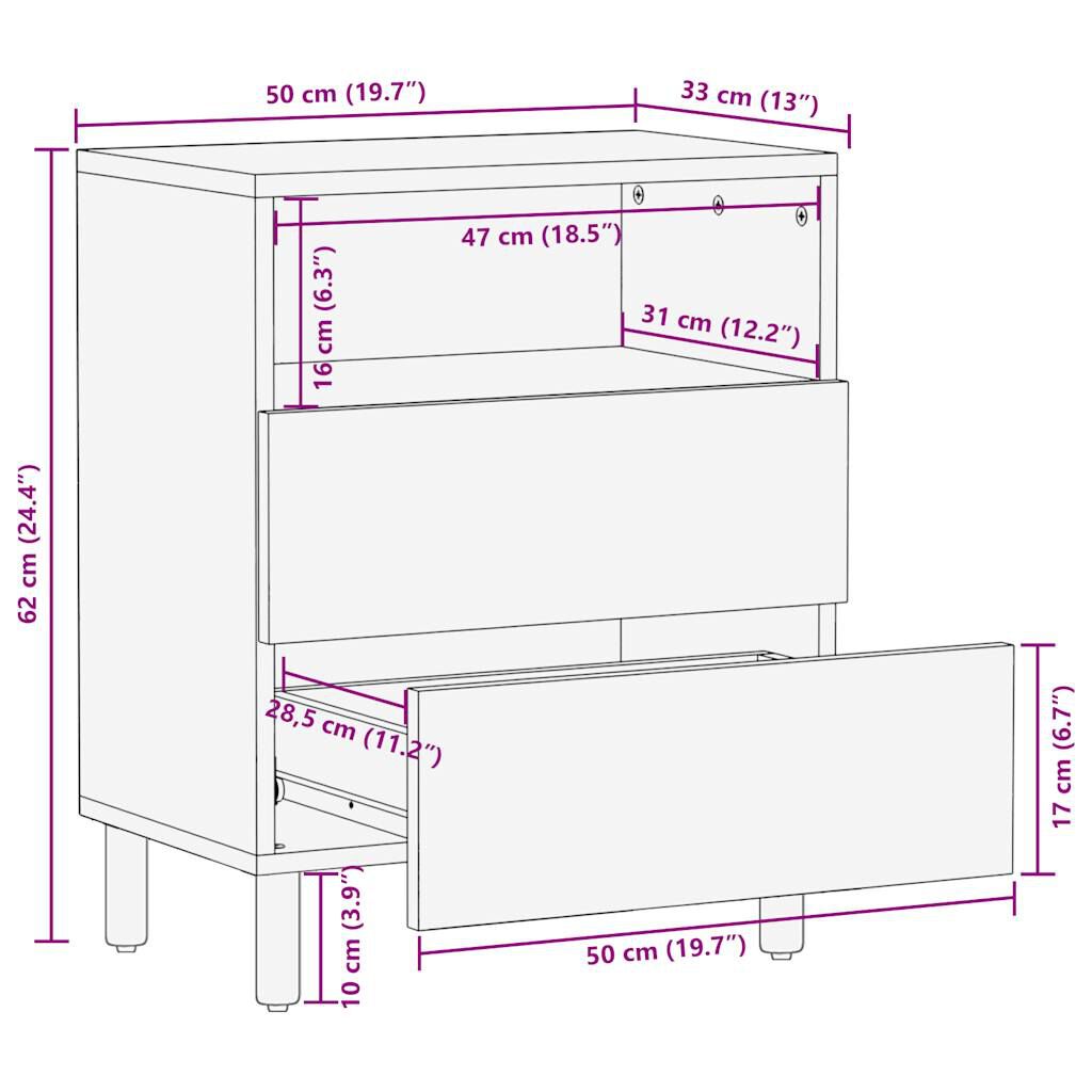 vidaXL Κρεβατοκάμαρα Μαύρο 50x33x62 cm Στερεό ακατέργαστο ξύλο Mango