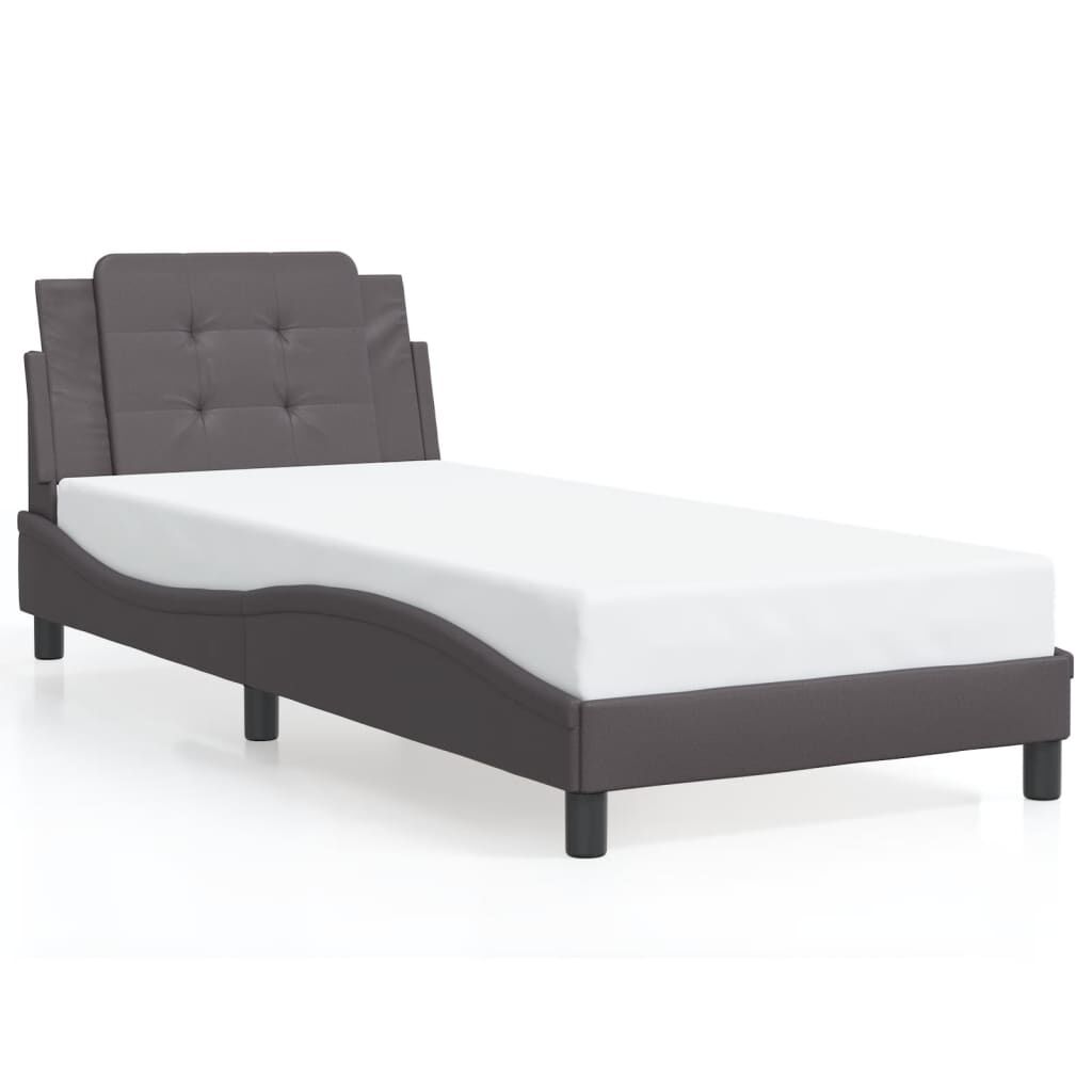 vidaXL Πλαίσιο Κρεβατιού με Κεφαλάρι Γκρι 90x190 εκ. Συνθετικό Δέρμα