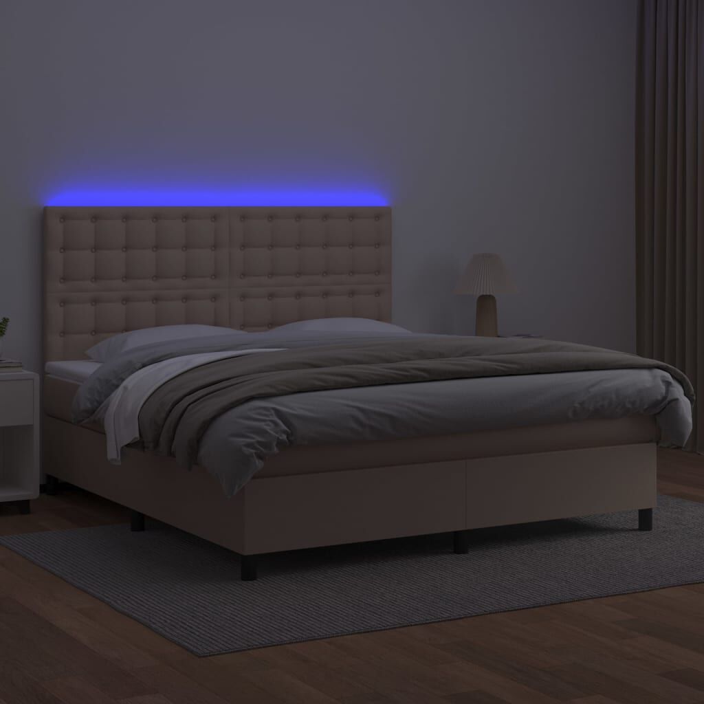 vidaXL Κρεβάτι Boxspring Στρώμα&LED Καπουτσίνο 180x200 εκ. Συνθ. Δέρμα
