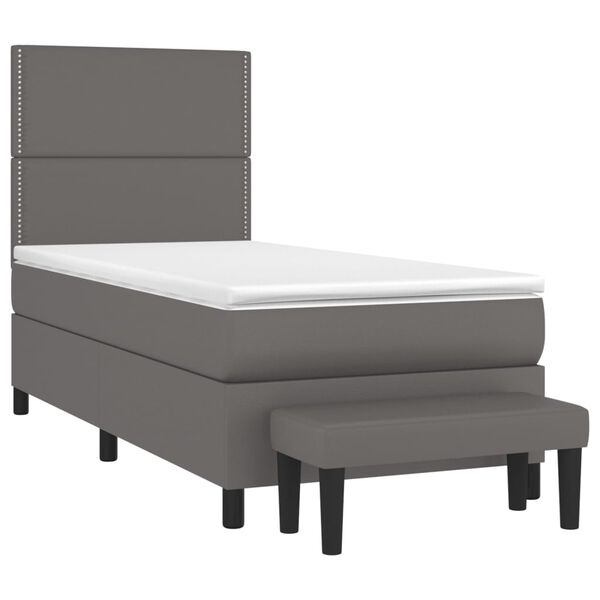 vidaXL Κρεβάτι Boxspring με Στρώμα Γκρι 80 x 200 εκ. Συνθετικό Δέρμα