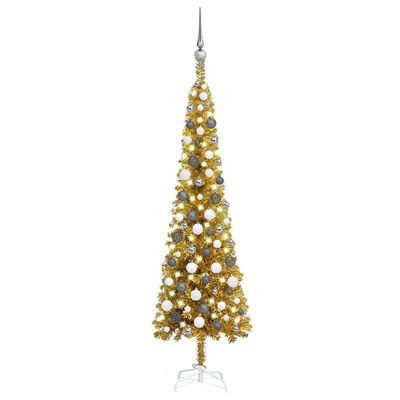 vidaXL Χριστουγεννιάτικο Δέντρο Προφωτ. Slim με Μπάλες Χρυσό 150 εκ.