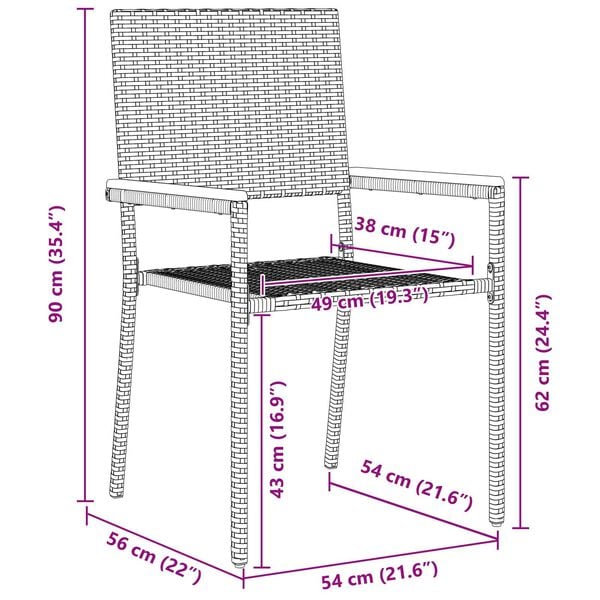 vidaXL Σέτ φαγητού για κήπο 3 pcs Μαύρο 90 x 90 x 75 cm