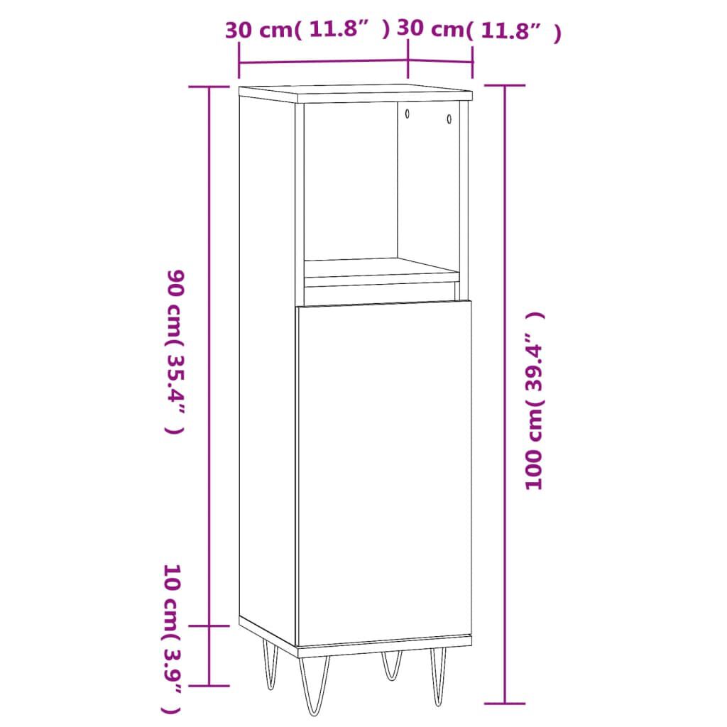 vidaXL Ντουλάπι Μπάνιου Καπνιστή Δρυς 30x30x100 εκ. Επεξεργασμένο Ξύλο