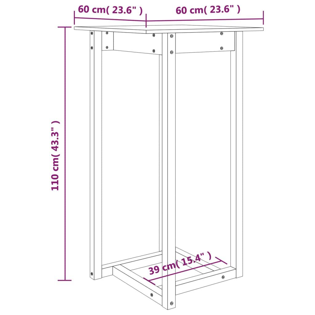 vidaXL Τραπέζι Μπαρ Γκρι 60 x 60 x 110 εκ. από Μασίφ Ξύλο Πεύκου